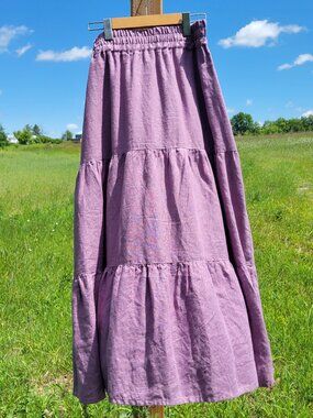 notPERFECTLINEN Lavender Tiered Linen Maxi Skirt